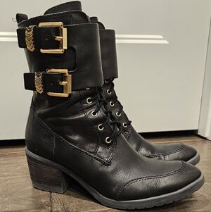 Donald J Pliner Black Moto Combat Boots sz 6